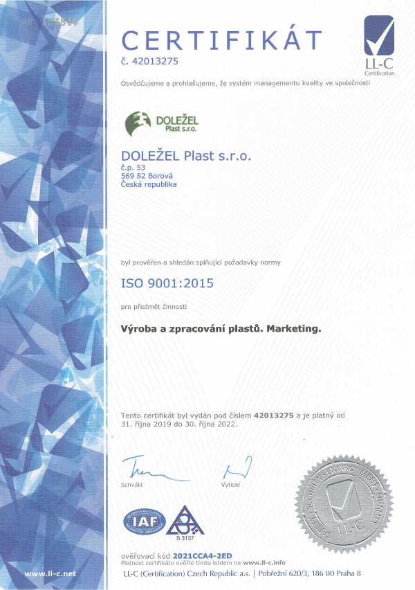 Certifikát ISO 9001:2015